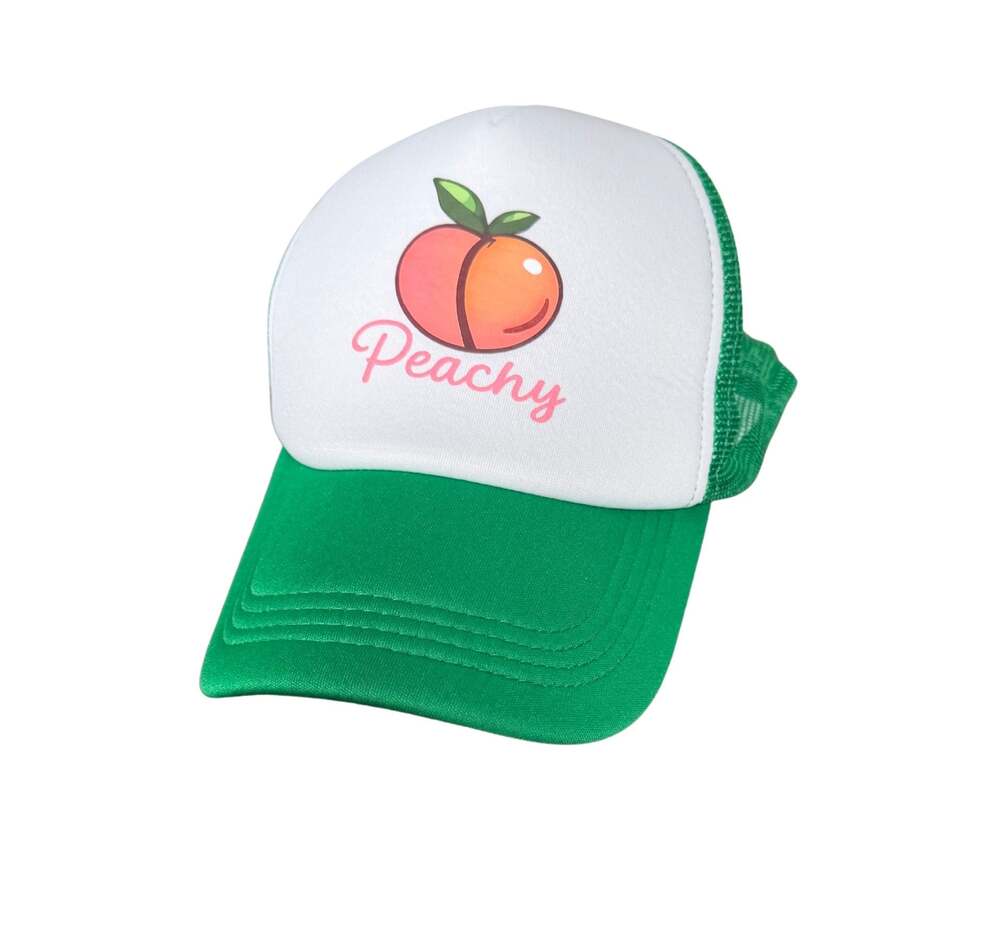 Peachy Green and White Foam Trucker Hat